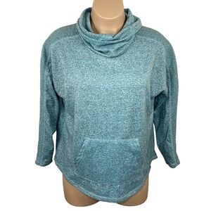 1x Teal Blue Heather Cowl Neck Activewear Athletic Plus 16w 18w Pocket Stretch